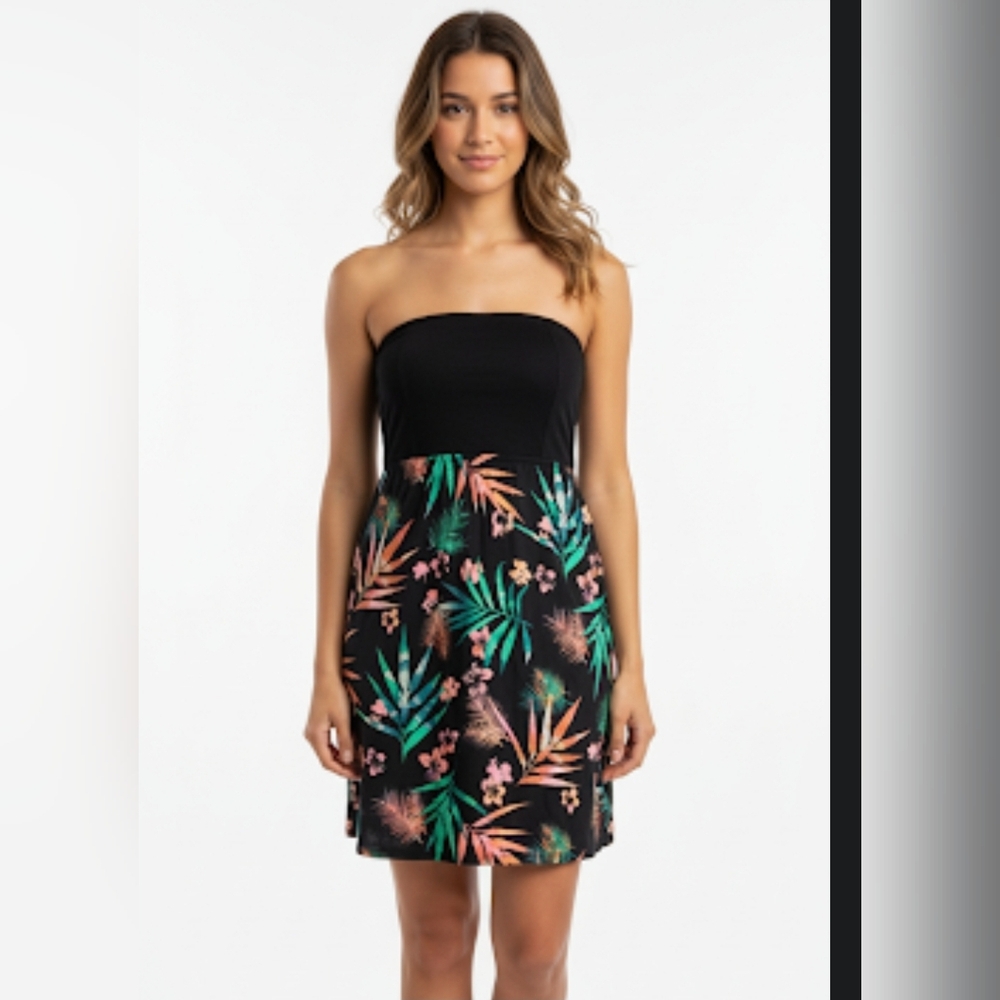 Roxy Black and Green Swim Coverup with Tropical Print